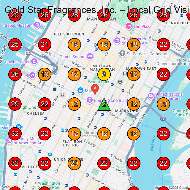 Gold Star Fragrances, Inc. GeoGrid visibility map for Perfume Store in New York